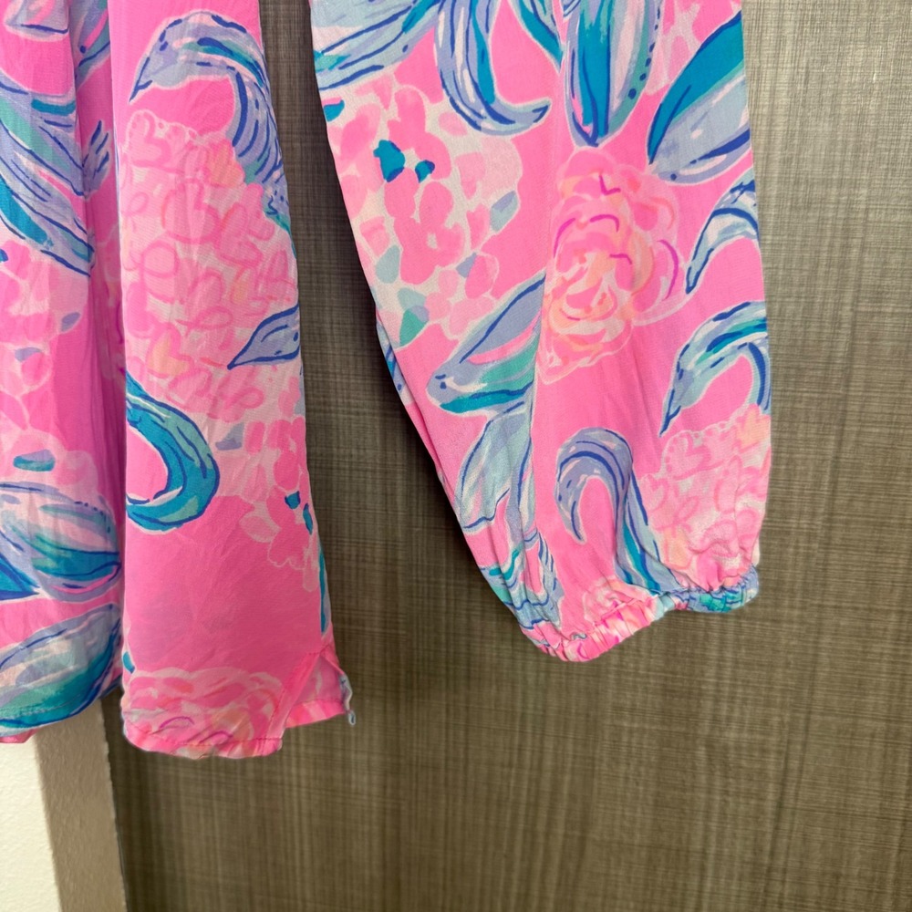 Lilly Pulitzer Elsa Silk Blouse Prosecco Pink Pinking Positive - Picture 9 of 14